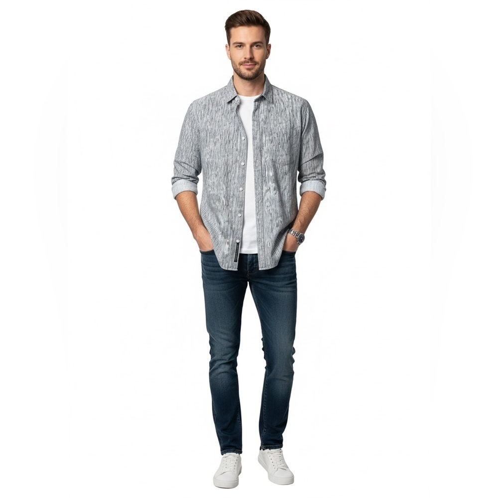 Carbon Slim Fit Button Down Shirt Men’s Large Gray Textured Long Sleeve